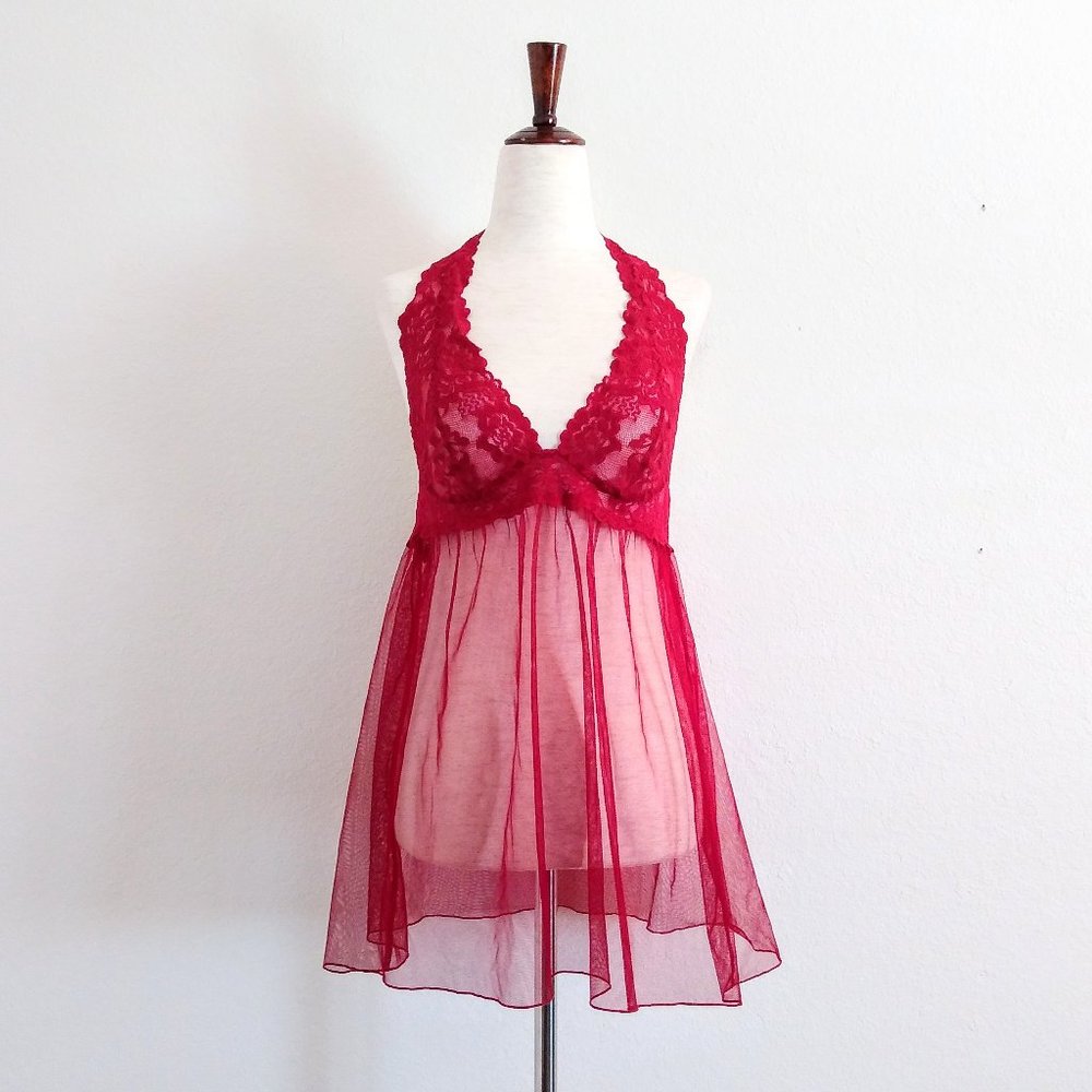 Victoria's Secret Red Lace Mesh Babydoll Chemise Lingerie